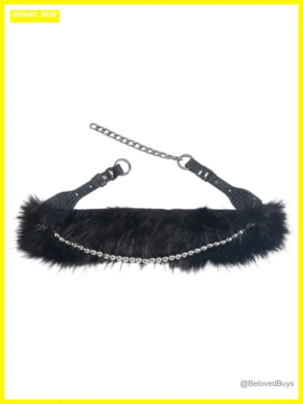 Faux Leather Furry Chain Waist Belt Women Wide Chunky Punk Grunge Punk